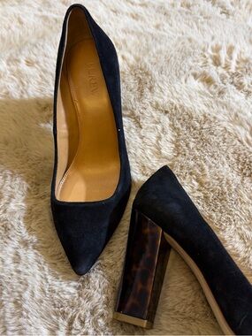 J. Crew Black Suede Pointed Toe Pumps with Tortoiseshell Block Heel